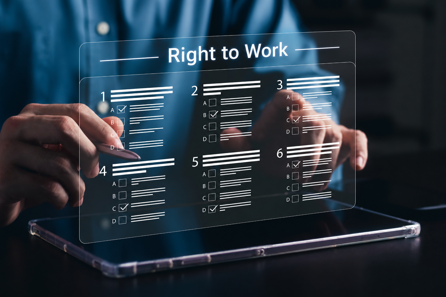 Right to work checklist on a digital screen